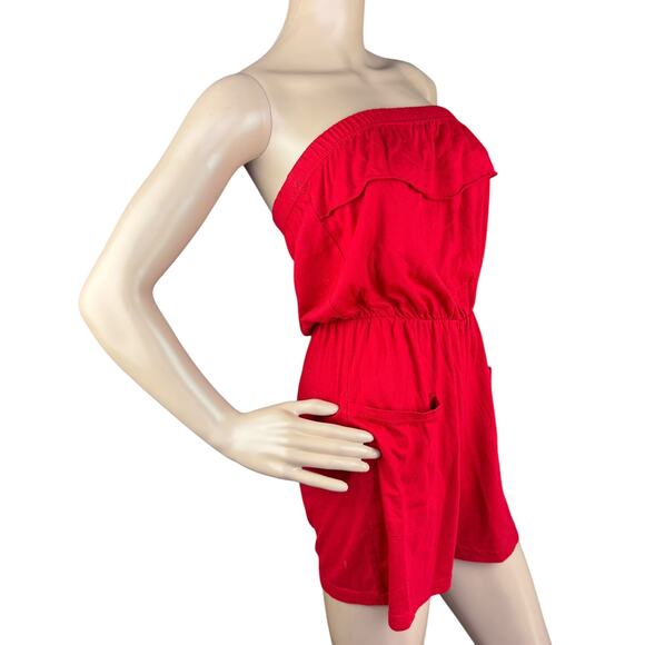 Just Love Women Red Jersey Strapless Ruffle Elastic Waist Romper Size S - Picture 3 of 5